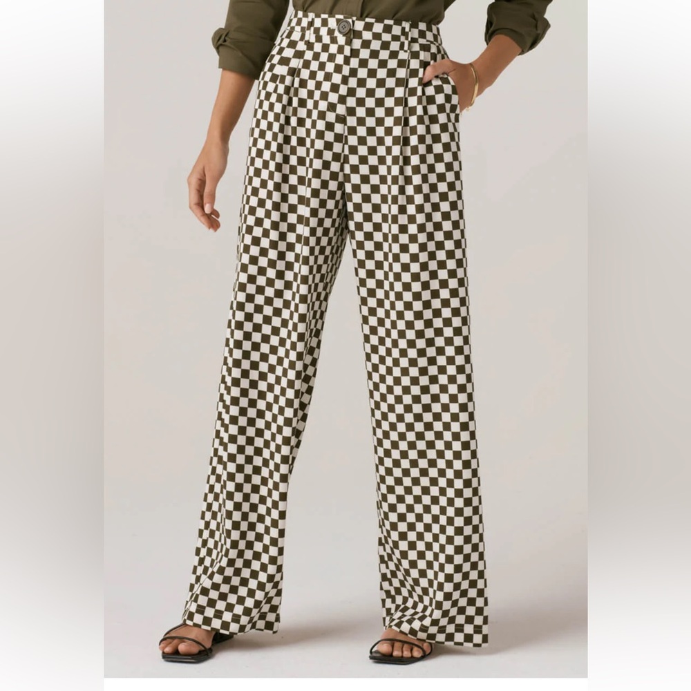 VETTA Black and White Checkerboard Wide Leg Pants